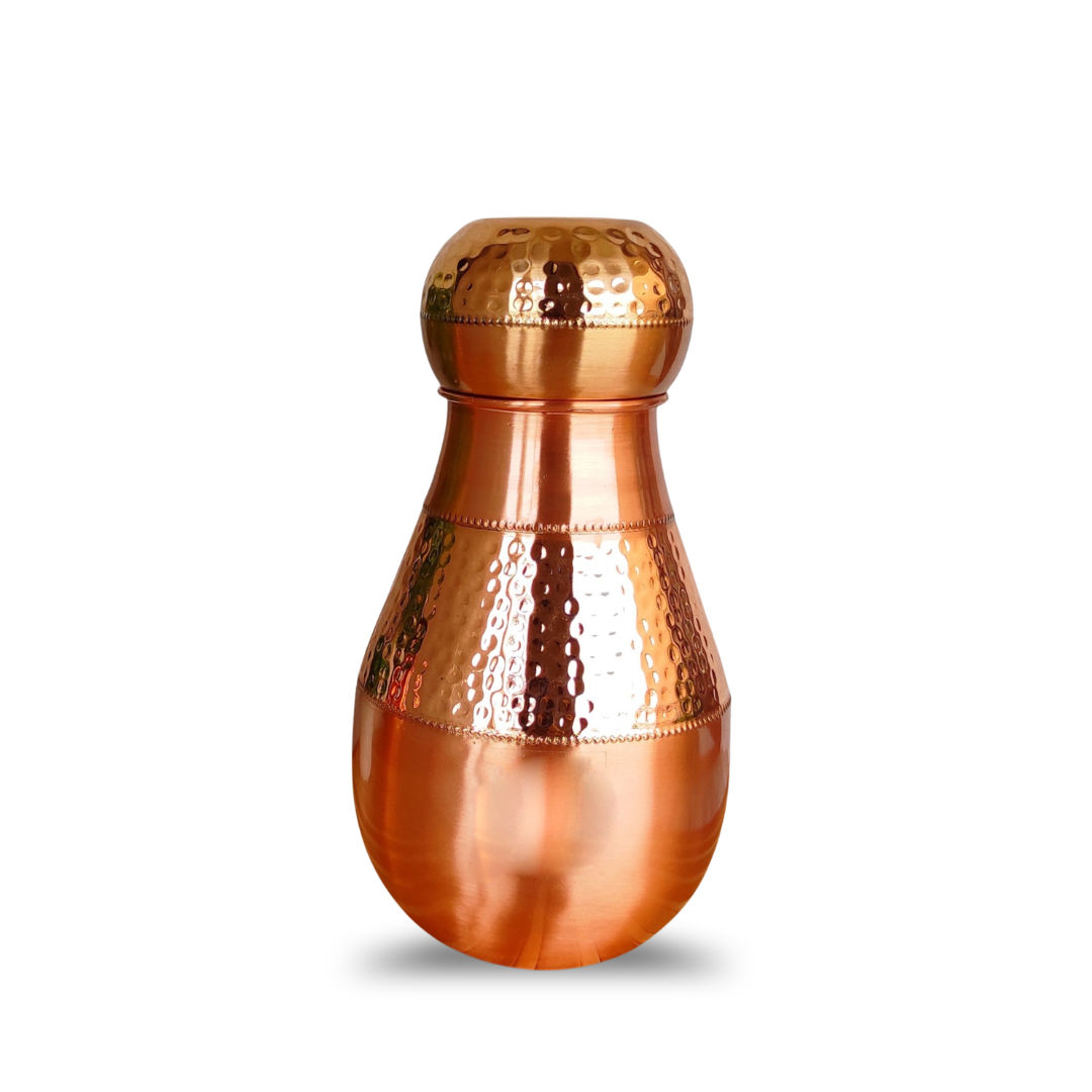Pure copper hammered design bedroom water bottle with glass half hammered - 1600 ML